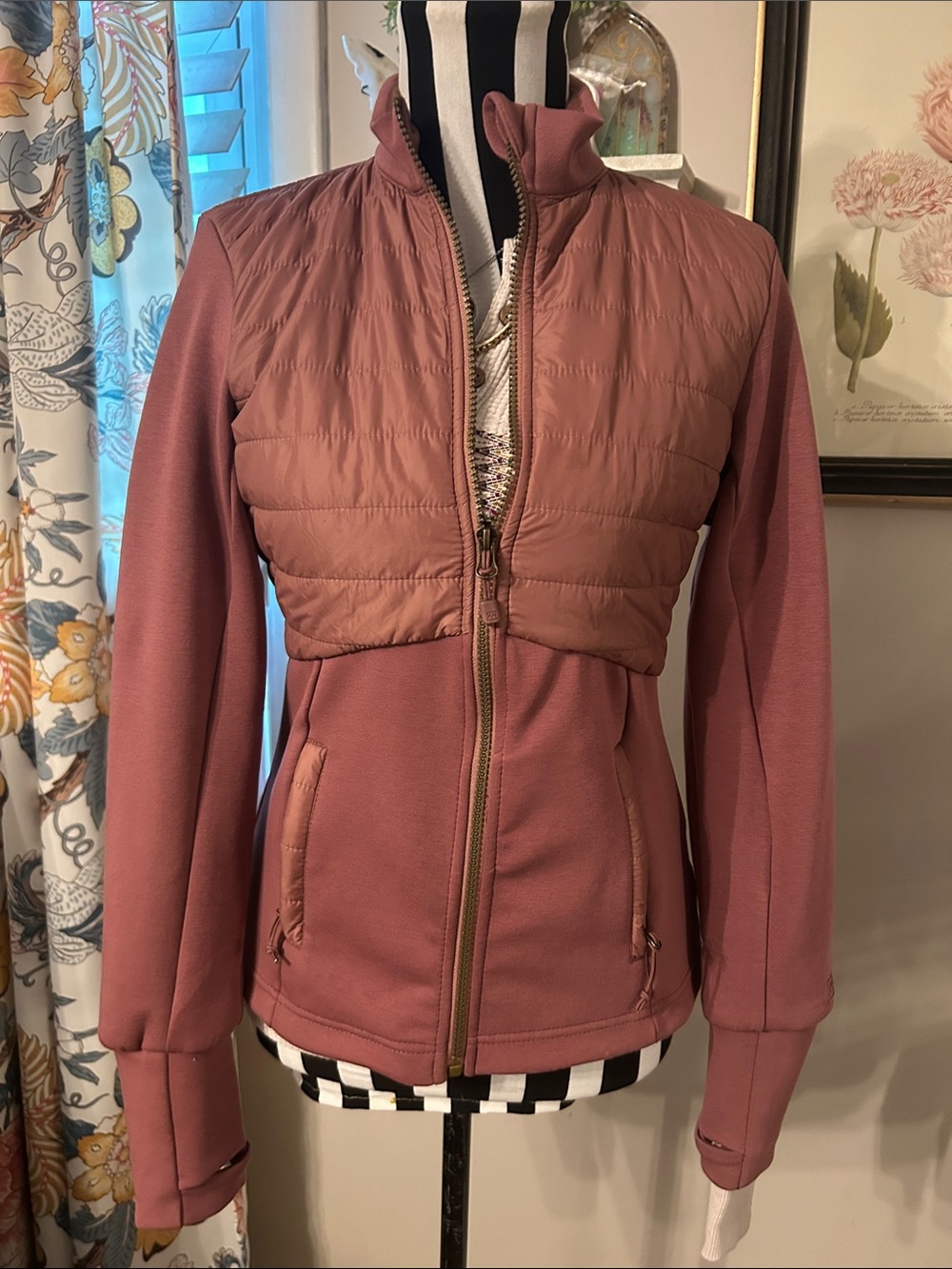 Avalanche Quilted Hybrid Bomber Jacket in Dusty Rose